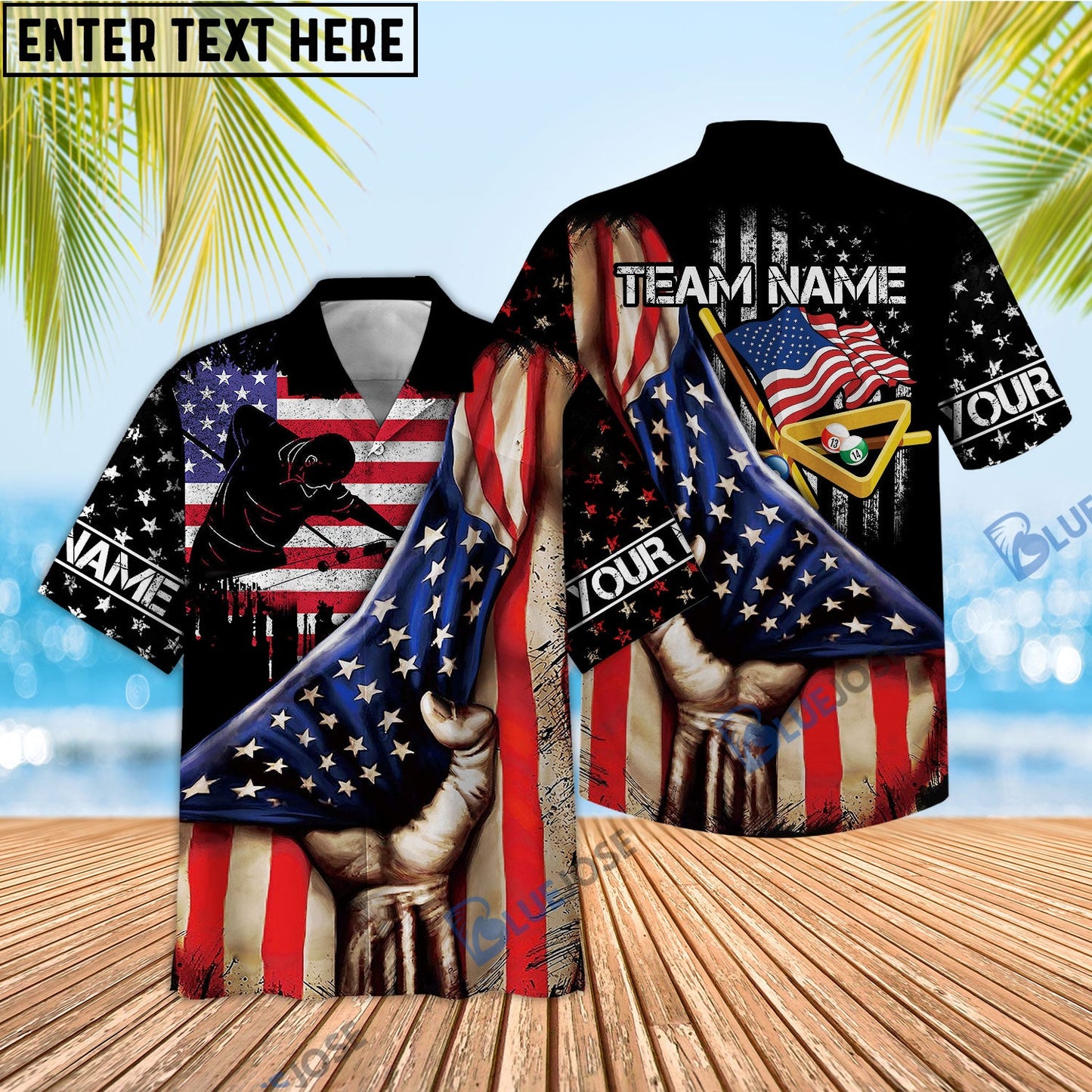 Frenzidea Billiards American Flag Player Personalized Name, Team Name Shirt
