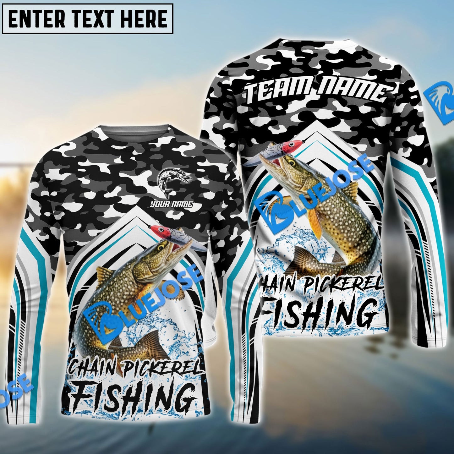 Frenzidea Chain Pickerel Fishing Black Camo Sport Custom Name & Team Name 3D Shirts