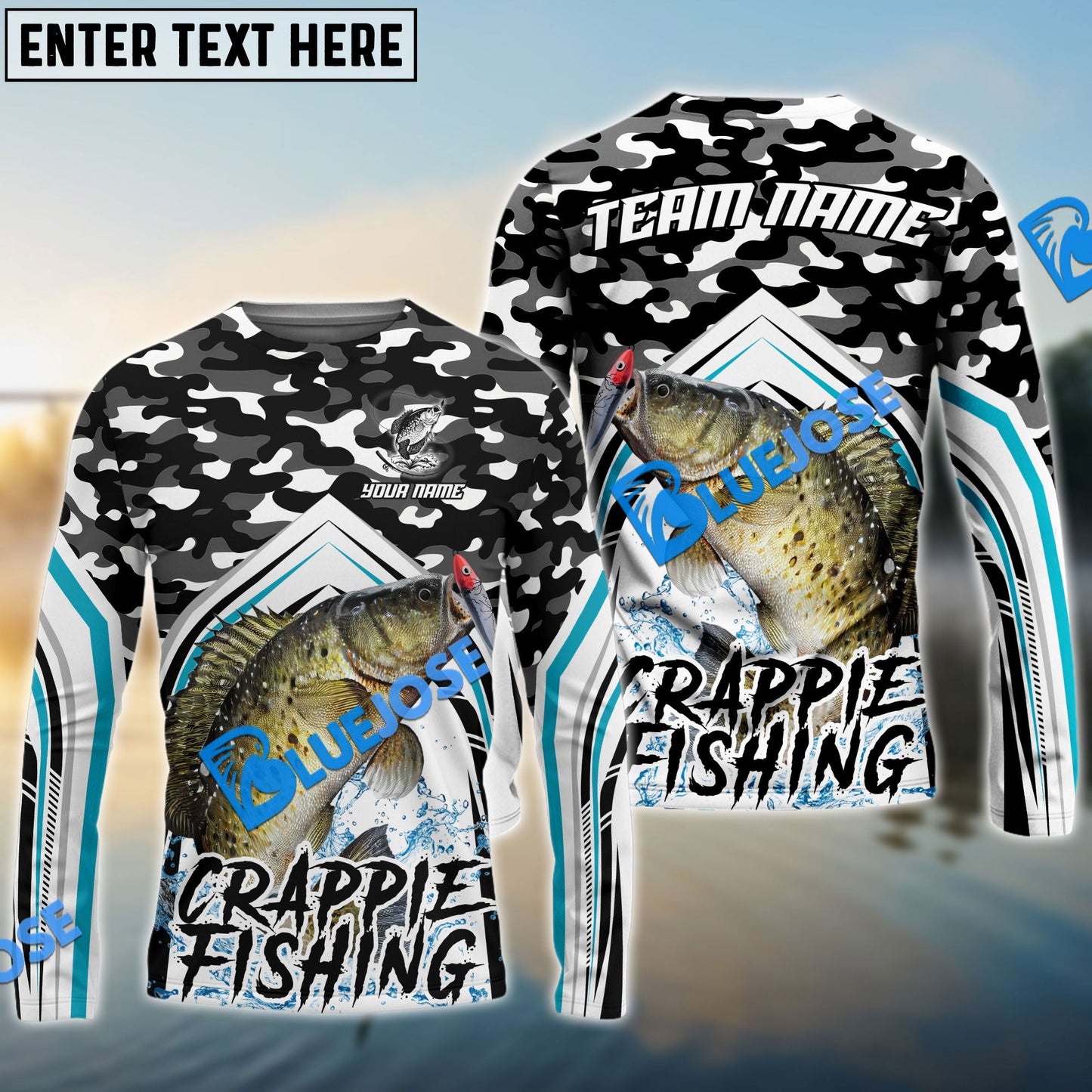 Frenzidea Crappie Fishing Black Camo Sport Custom Name & Team Name 3D Shirts