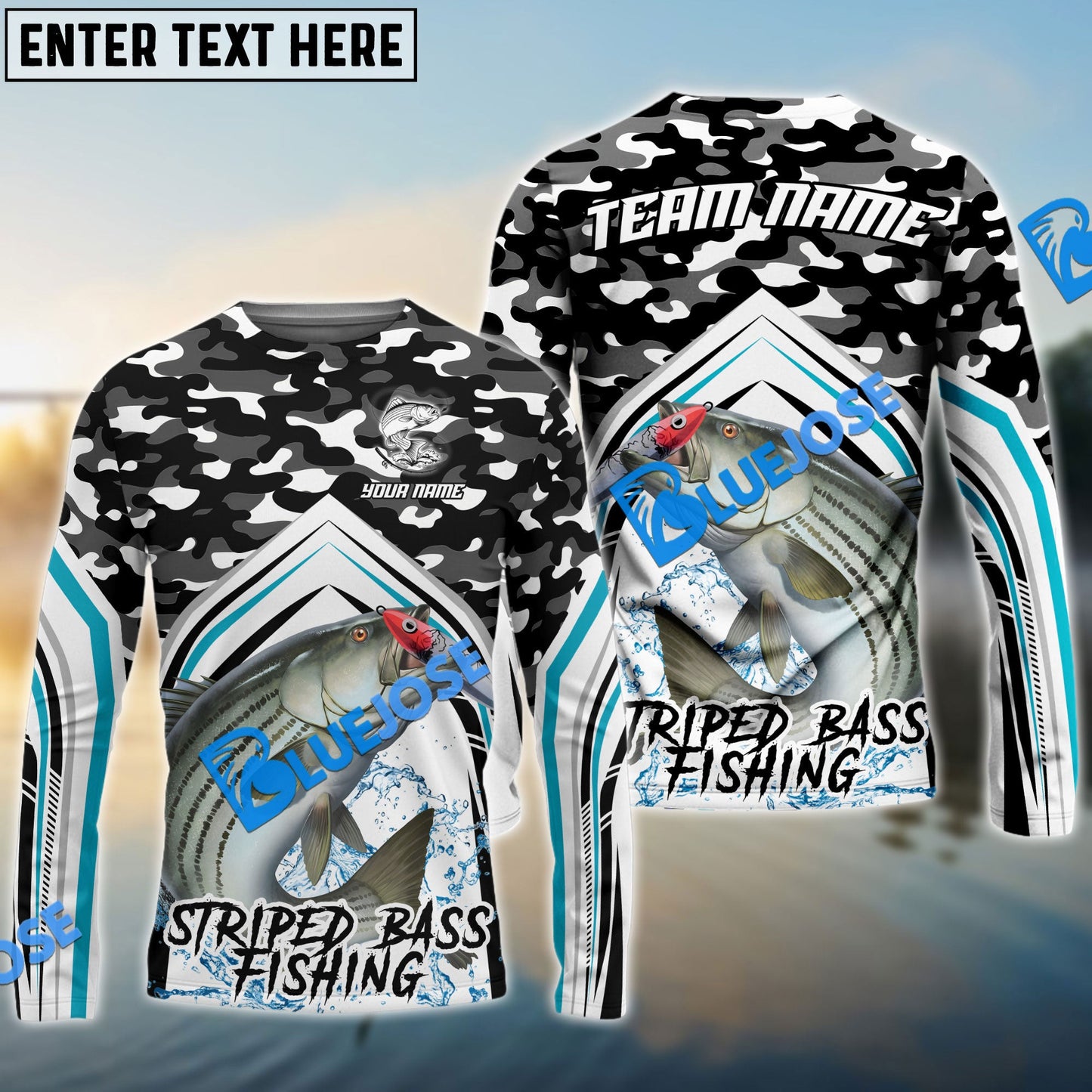 Frenzidea Striped Bass Fishing Black Camo Sport Custom Name & Team Name 3D Shirts