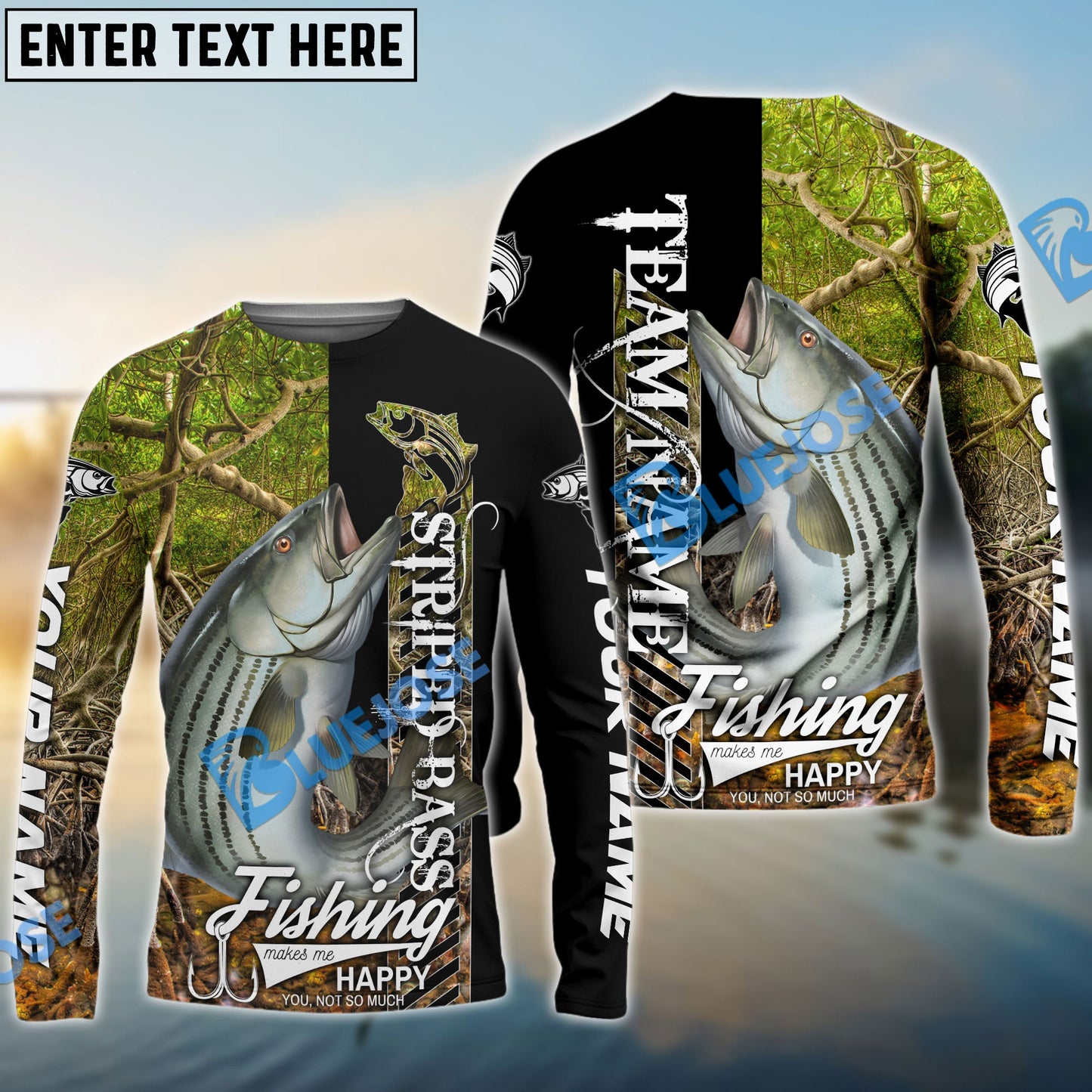 Frenzidea Striped Bass Fishing Jungle Camo Custom Name & Team Name 3D Shirts