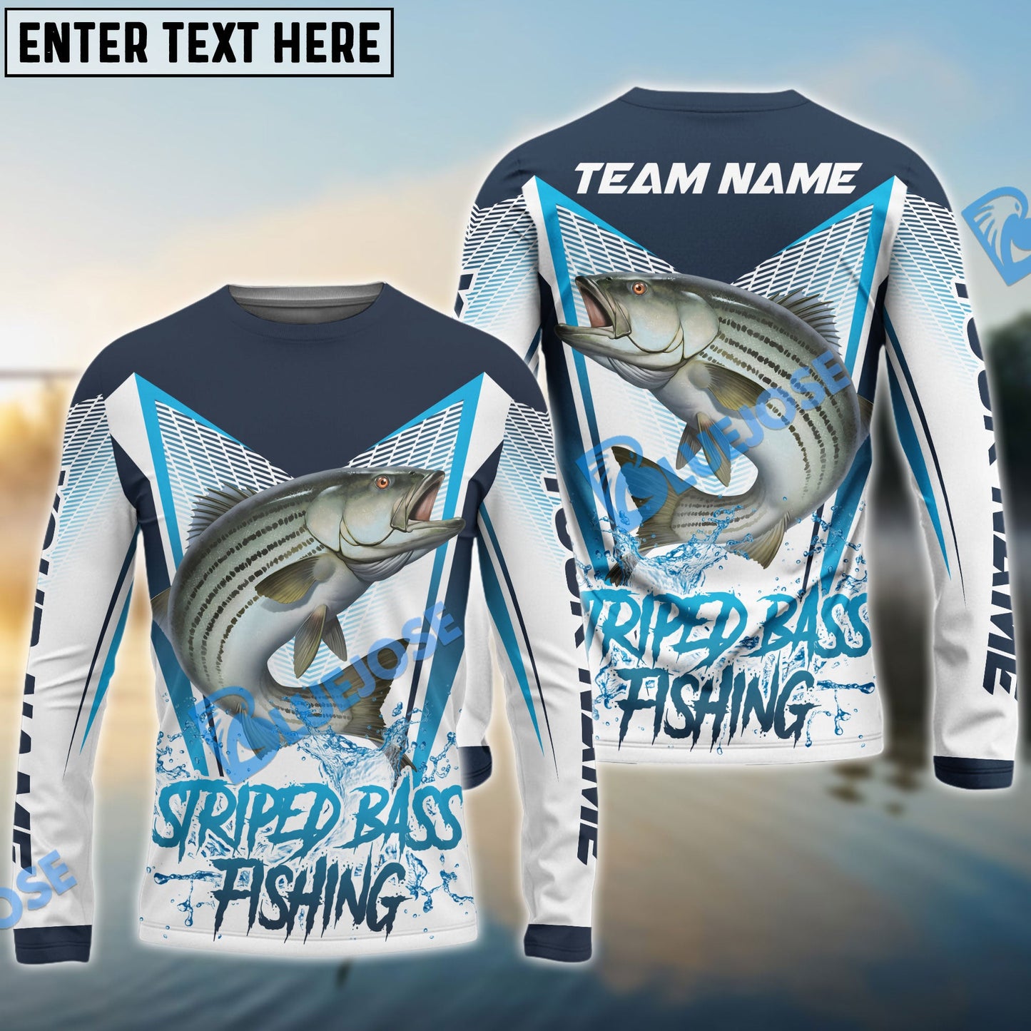 Frenzidea Striped Bass Fishing White Blue Camo Sport Custom Name & Team Name 3D Shirts