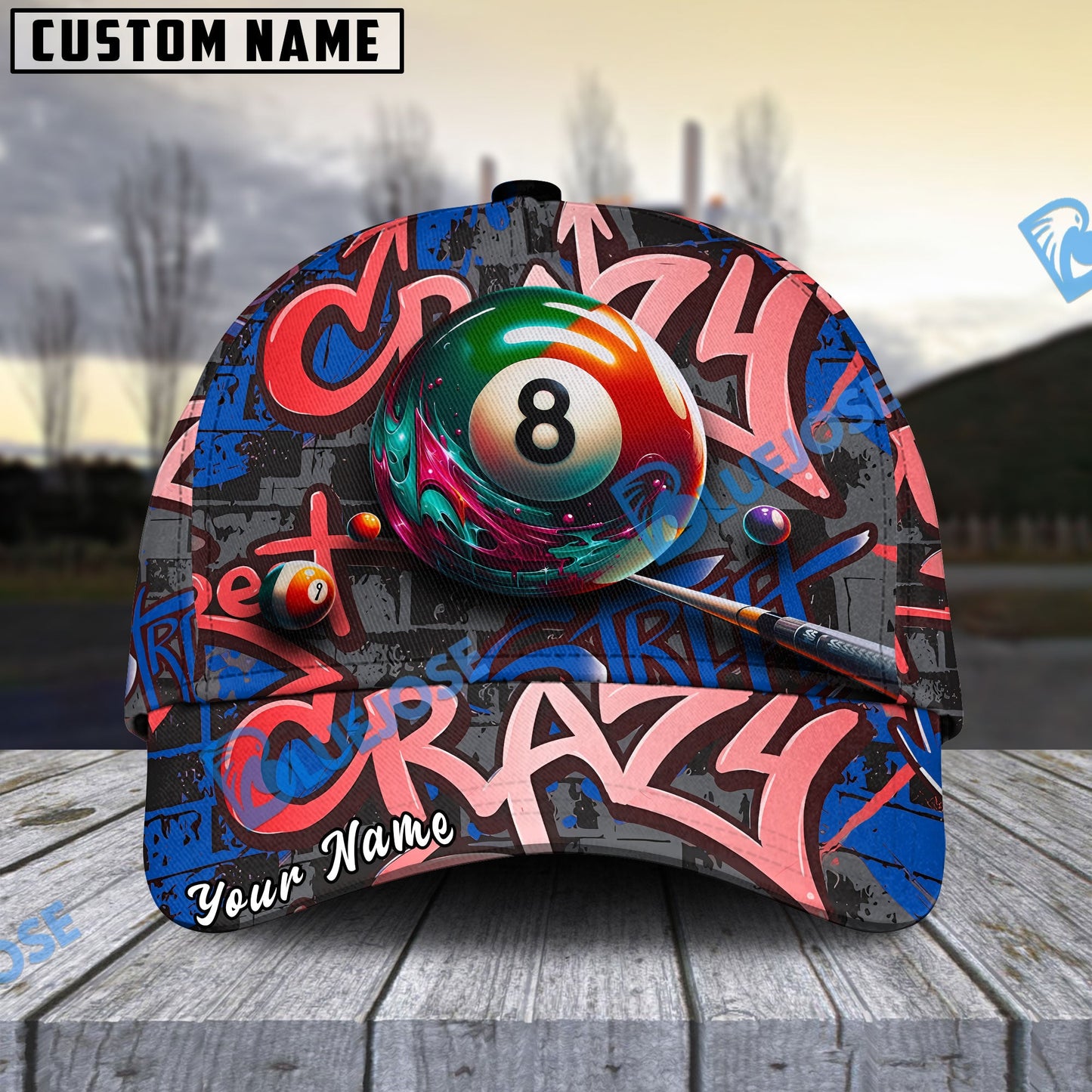 Frenzidea Billiards Ball 8 Graffiti Street Personalized Name Cap (4 Colors)