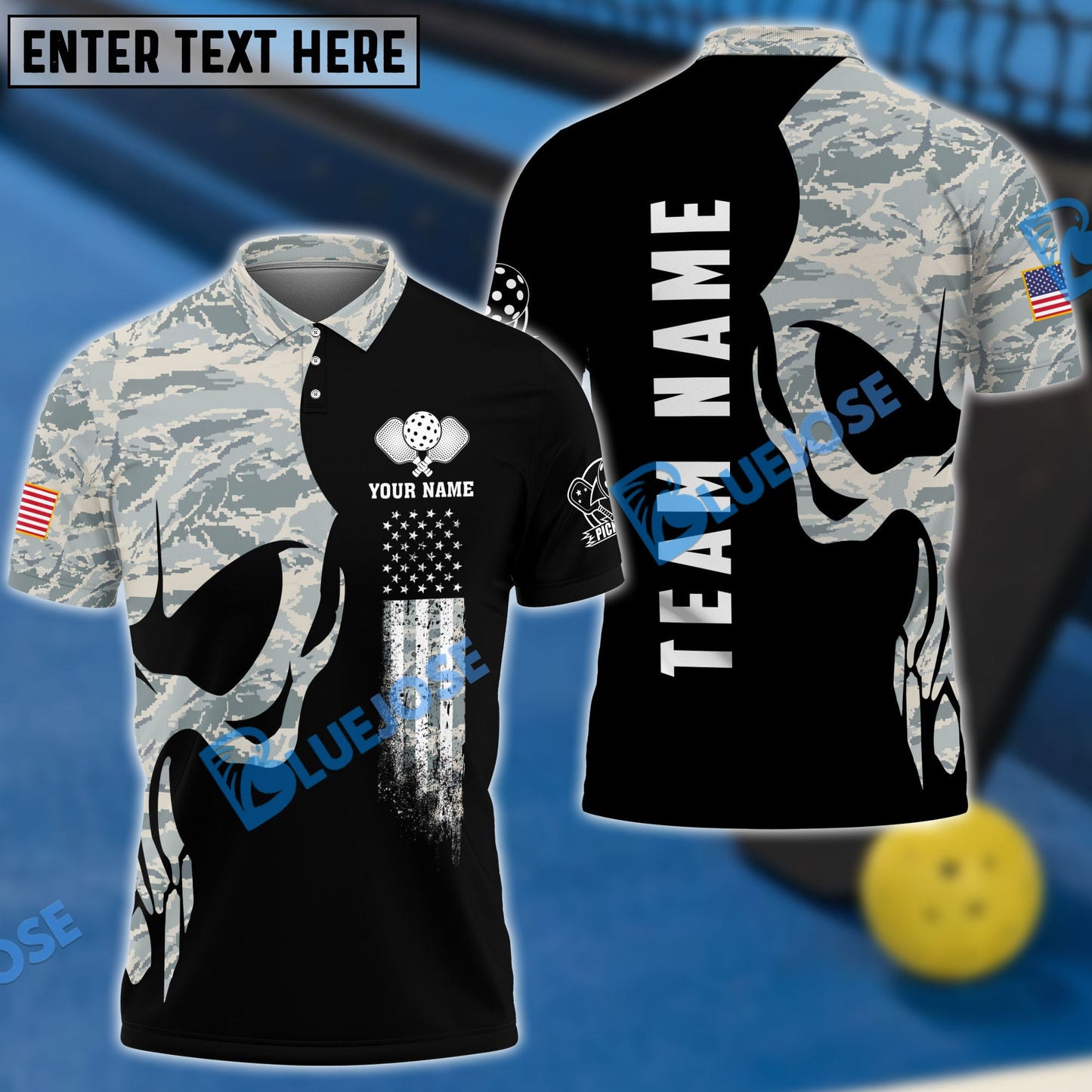 Frenzidea Pickleball Skull Camo Personalized Name, Team Name Unisex Shirt (4 Colors)