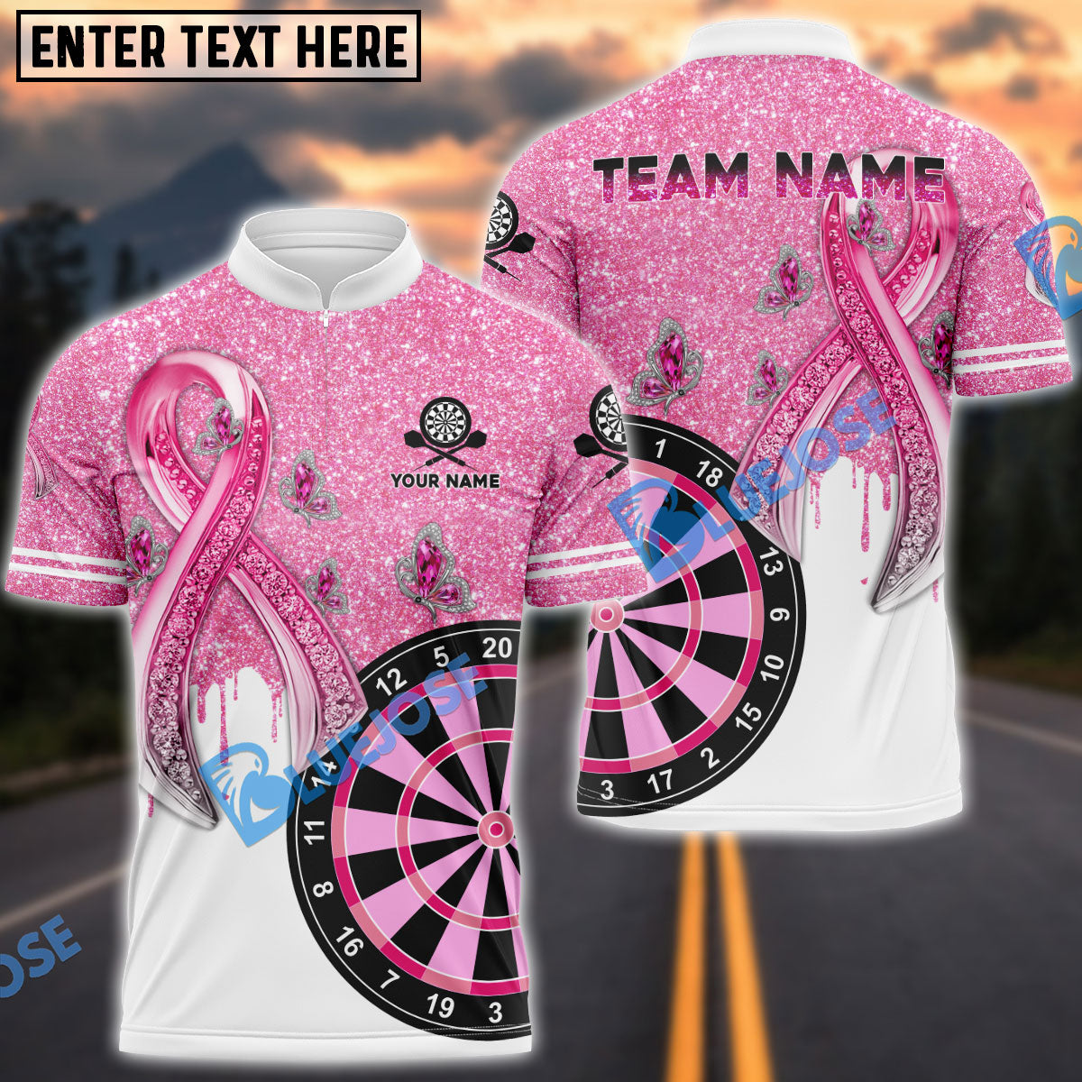 Frenzidea Darts Breast Cancer Personalized Name, Team Name 3D Shirt