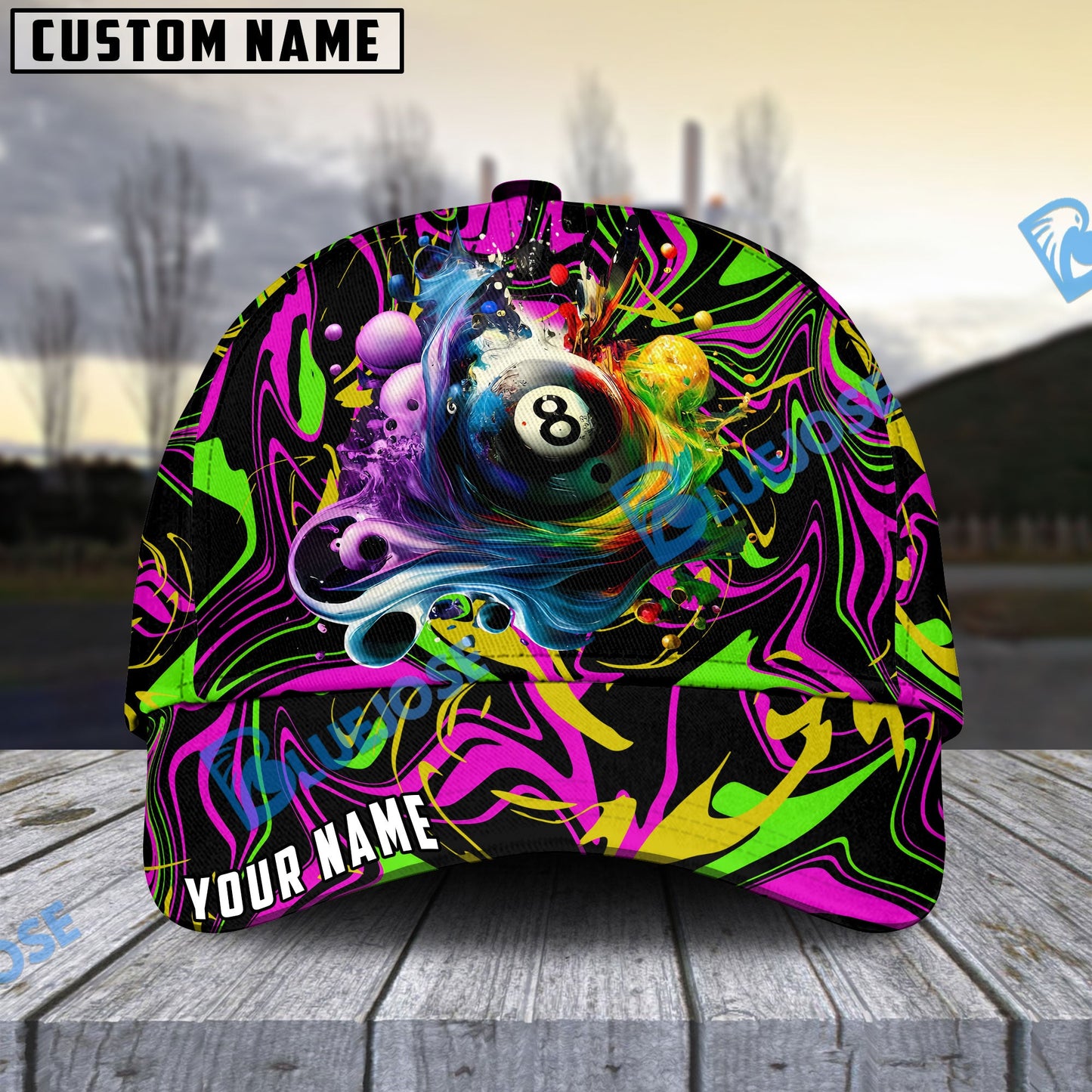 Frenzidea Billiards Ball 8 Graffiti Splash Paint Personalized Name Cap