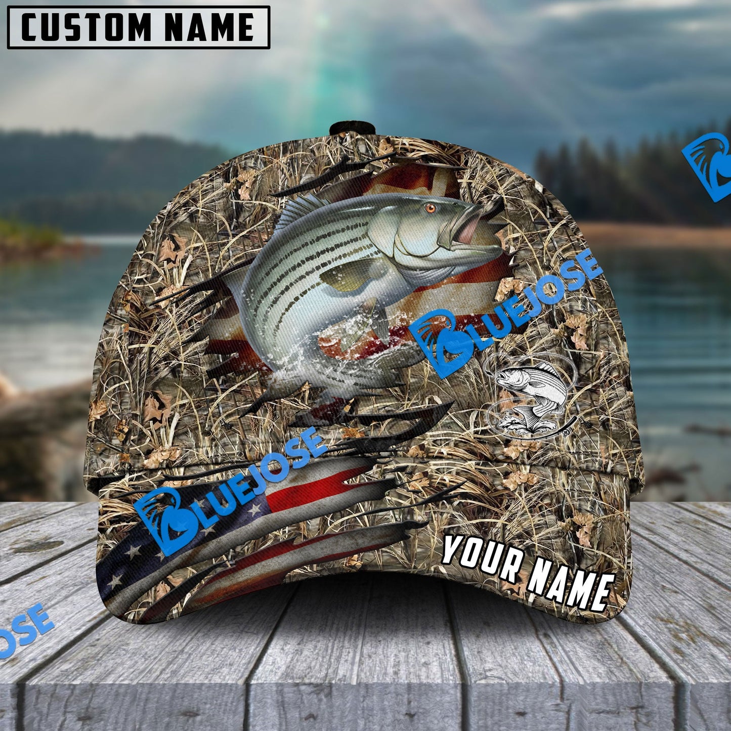 Frenzidea Personalized Striped Bass Premium Crack Camo Fishing Classic Cap