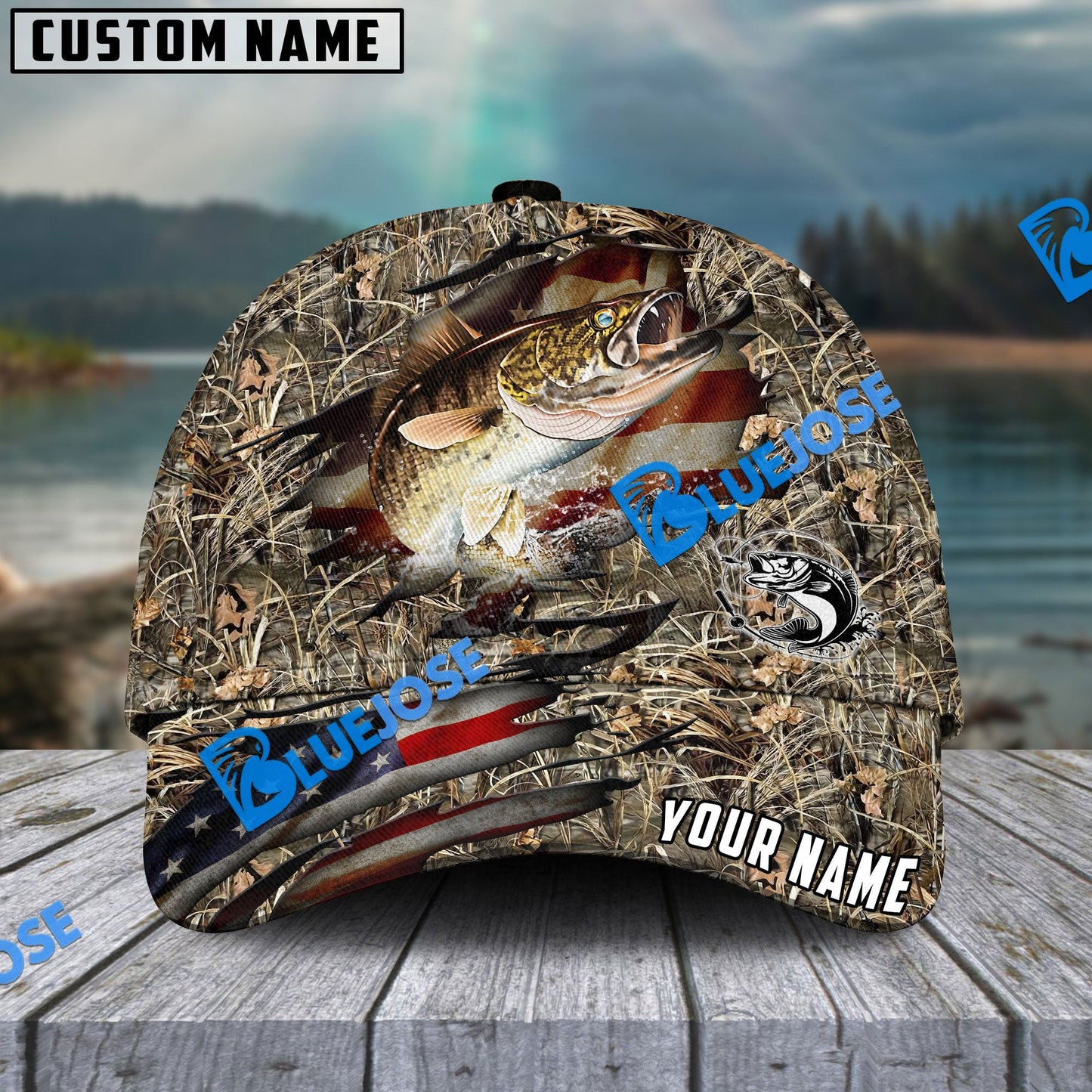 Frenzidea Personalized Walleye Premium Crack Camo Fishing Classic Cap