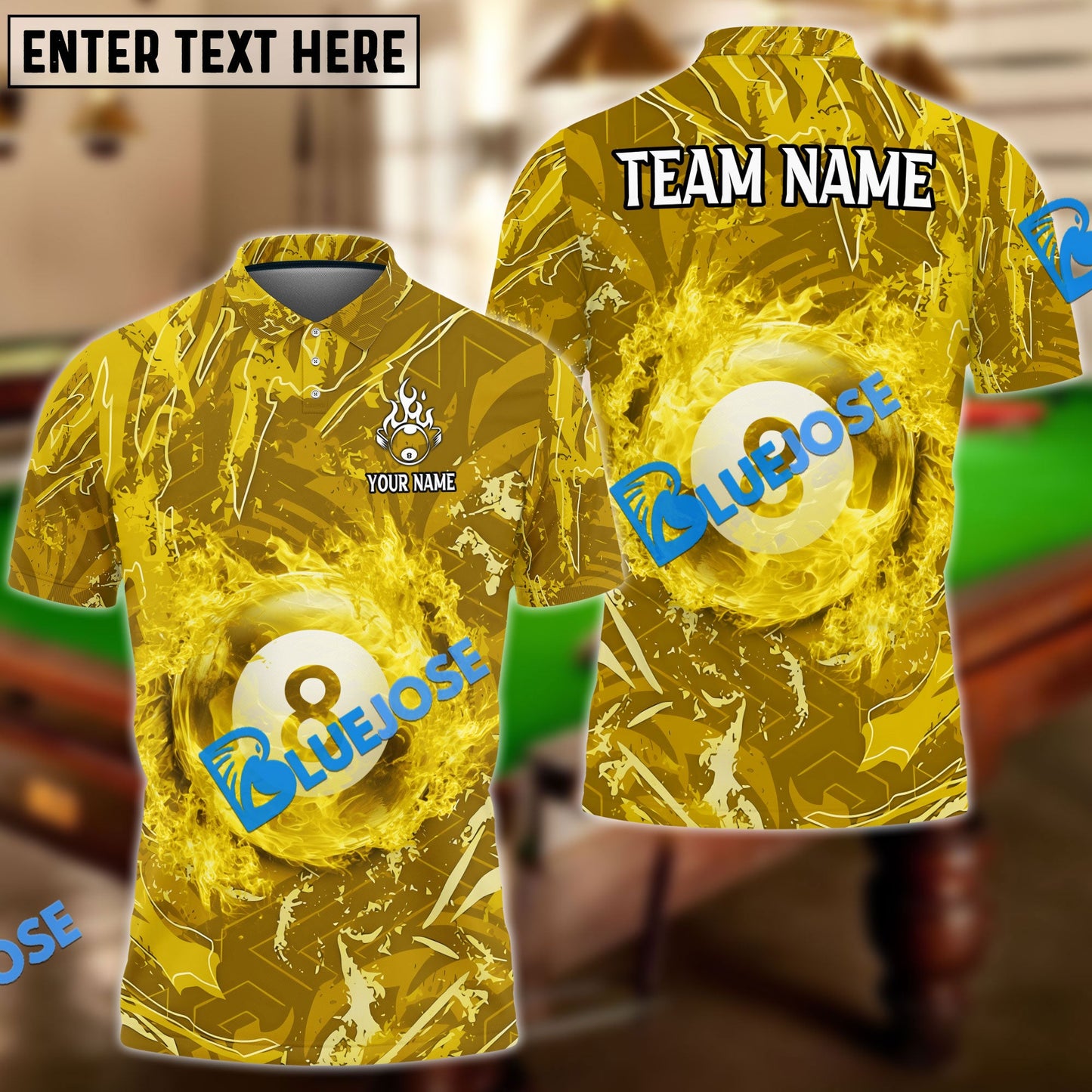 Frenzidea Billiards Ball 8 Blazing Sun Personalized Name, Team Name Unisex Shirt ( 4 Colors )