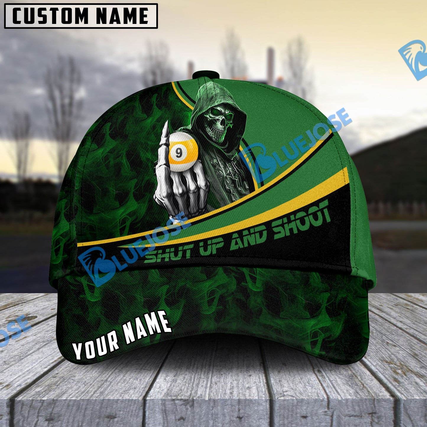 Frenzidea Billiards Ball 9 Hooded Skull Personalized Name Cap (4 Colors)