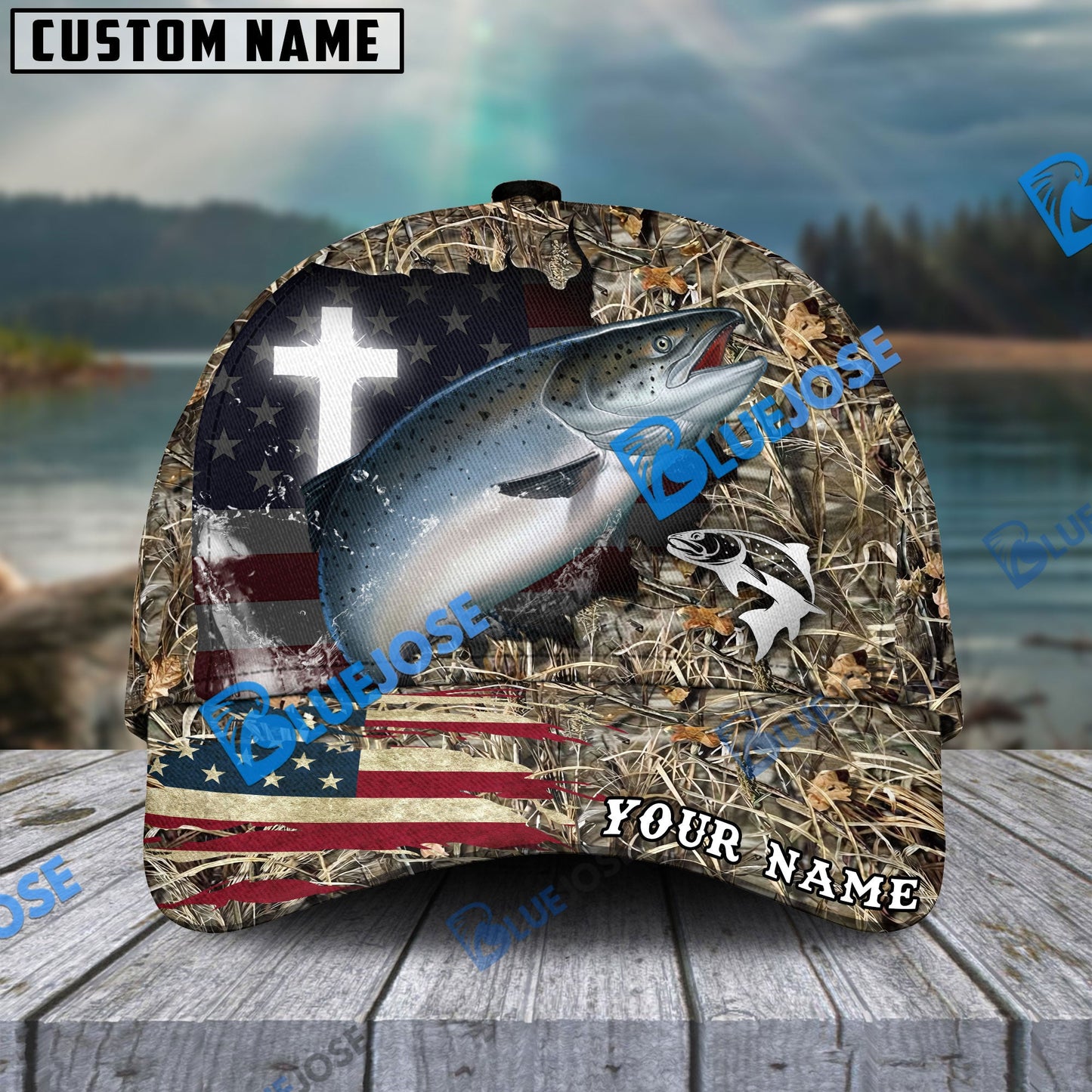 Frenzidea Personalized Salmon Cross Camo Fishing Classic Cap