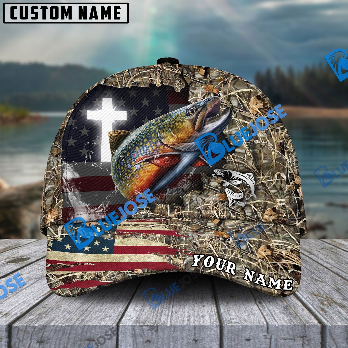 Frenzidea Personalized Trout Cross Camo Fishing Classic Cap