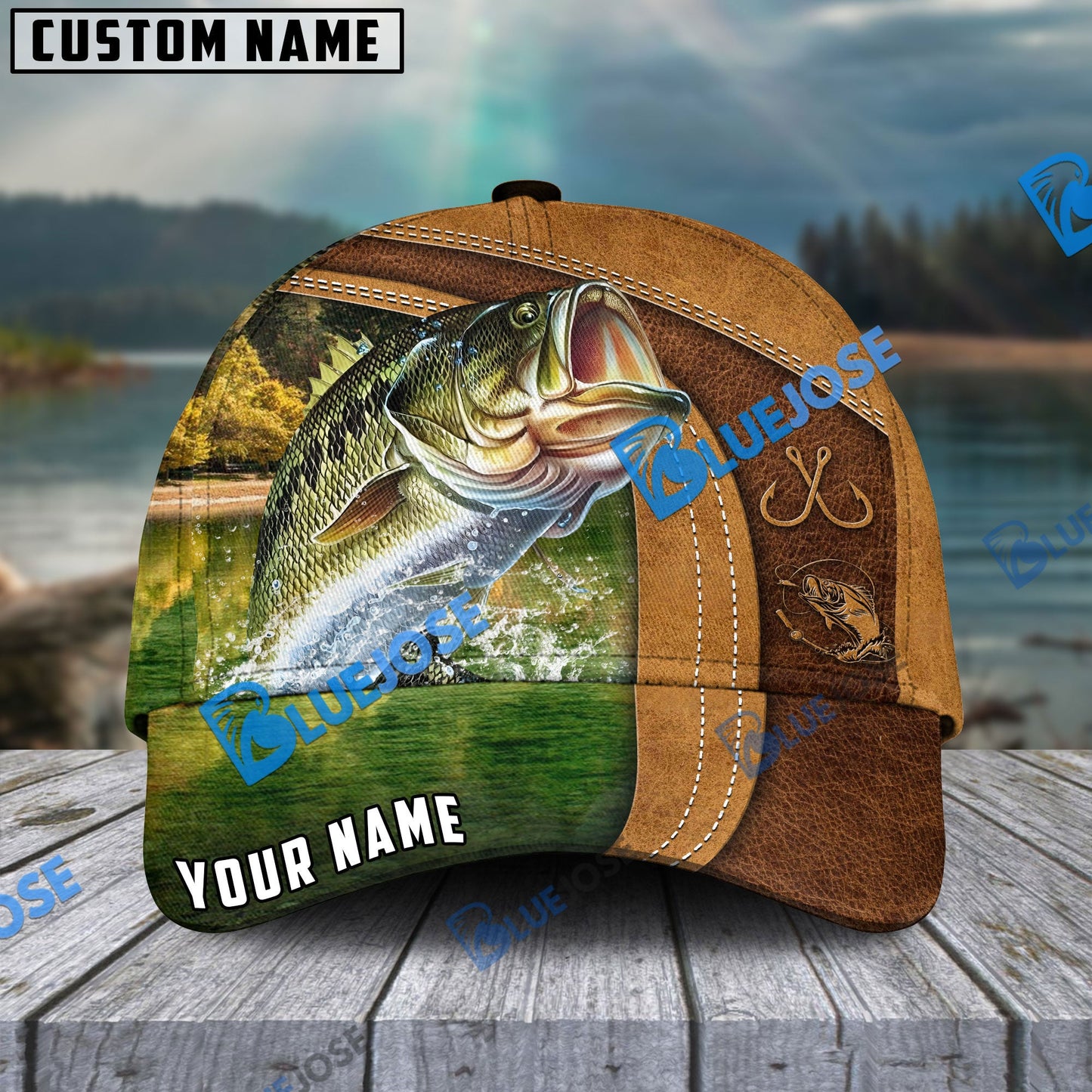 Frenzidea Personalized Bass Fishing Leather Pattern Classic Cap