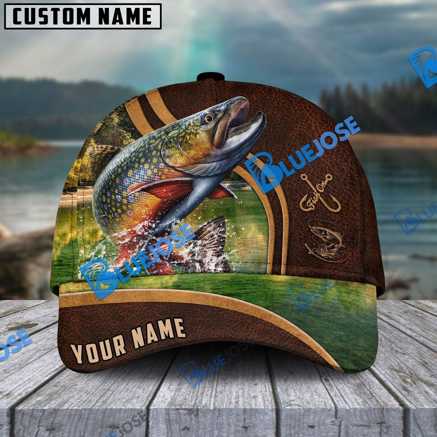 Frenzidea Personalized Trout Fishing Heavy Brown Leather Pattern Classic Cap