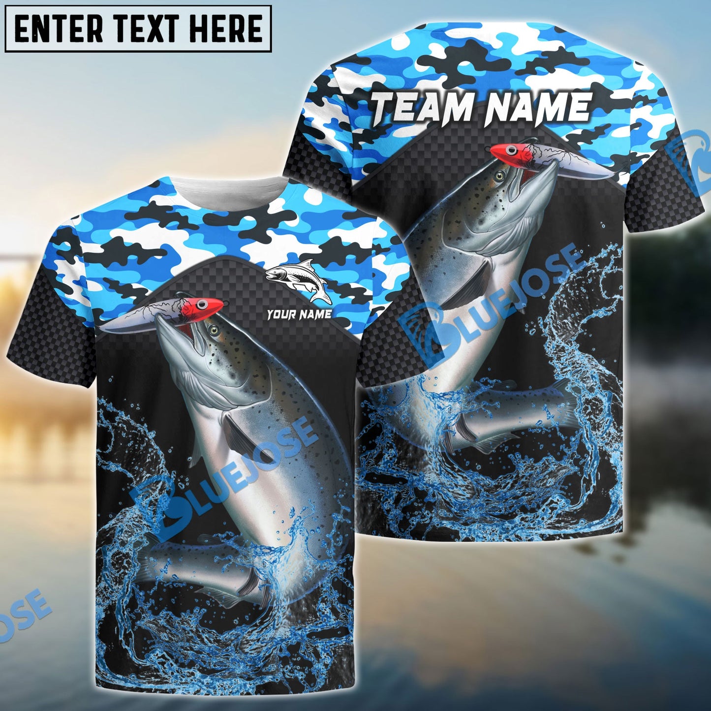 frenzidea Salmon Fishing Blue Camo Sport Custom Name & Team Name 3D Shirts