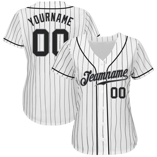 Frenzidea Custom White Black Pinstripe Black-Gray Authentic Baseball Jersey