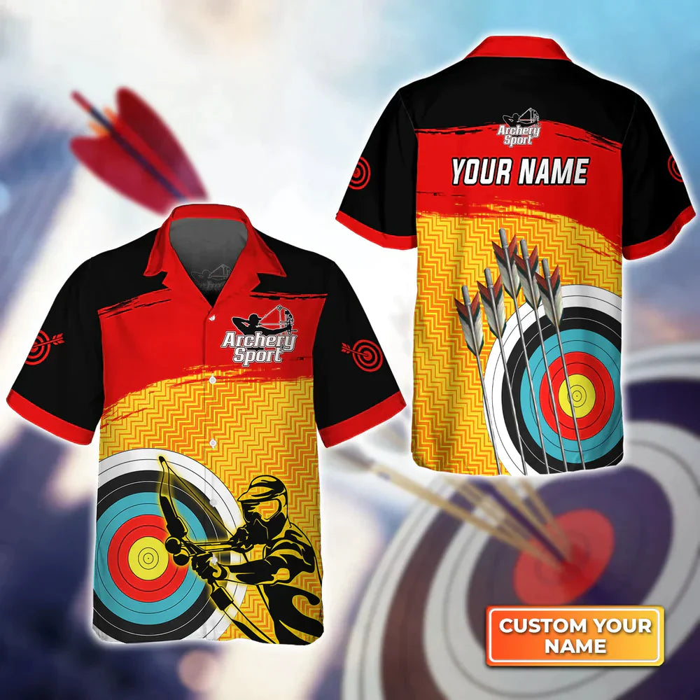 Frenzidea Yellow Archery Target Sign Personalized Name 3D Hawaiian Shirt