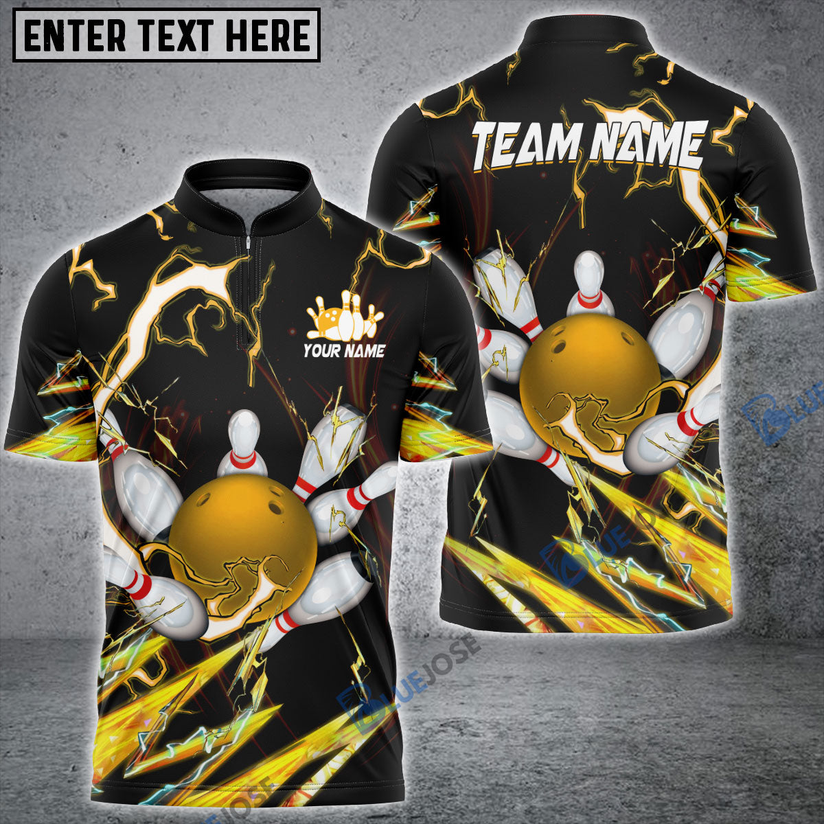 Frenzideas Bowling and Pins Colorful Thunder Power Personalized Name Team Name 3D Shirt (5 Colors)
