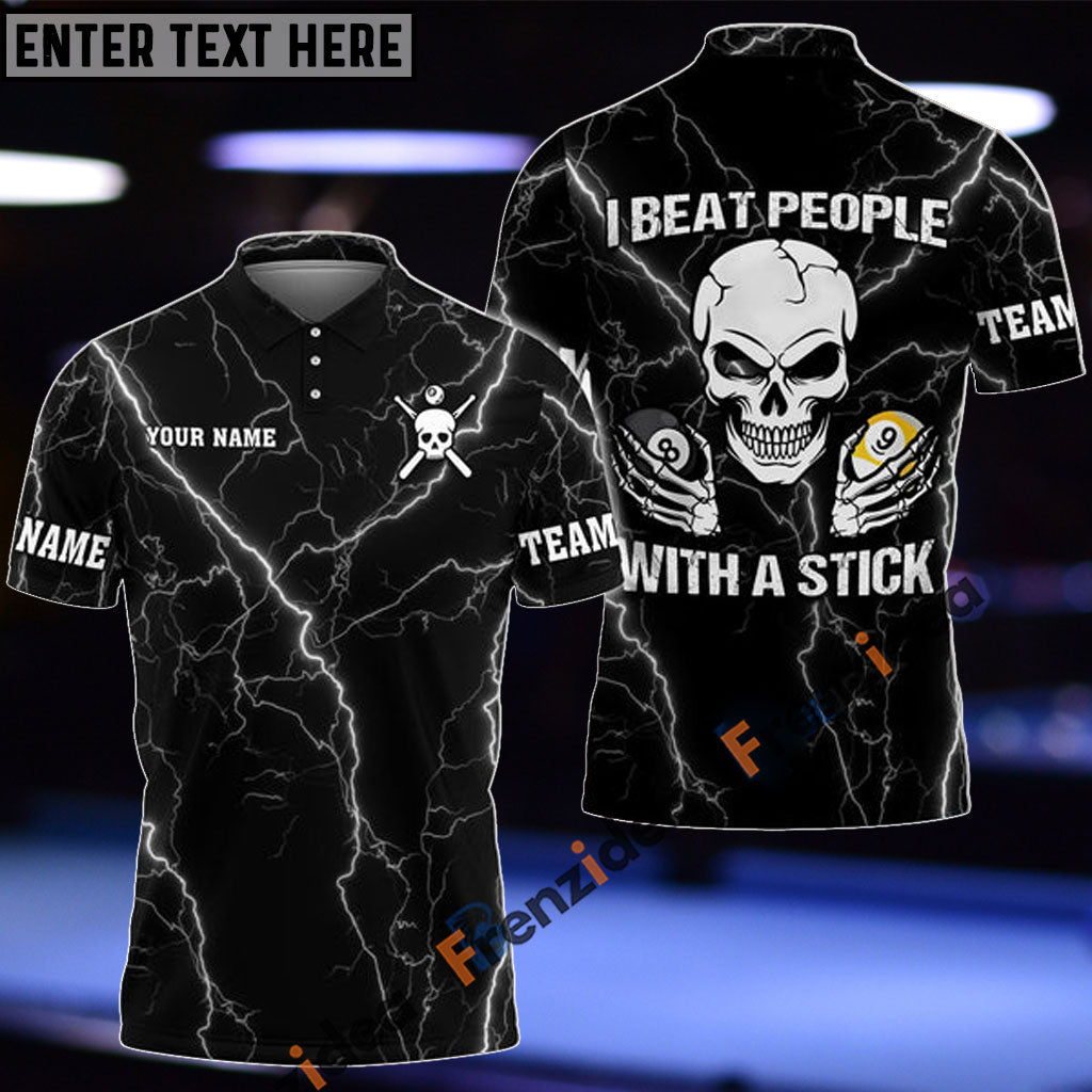 frenzidea Billiards I Beat People With A Stick Personalized Name, Team Name Unisex Shirt