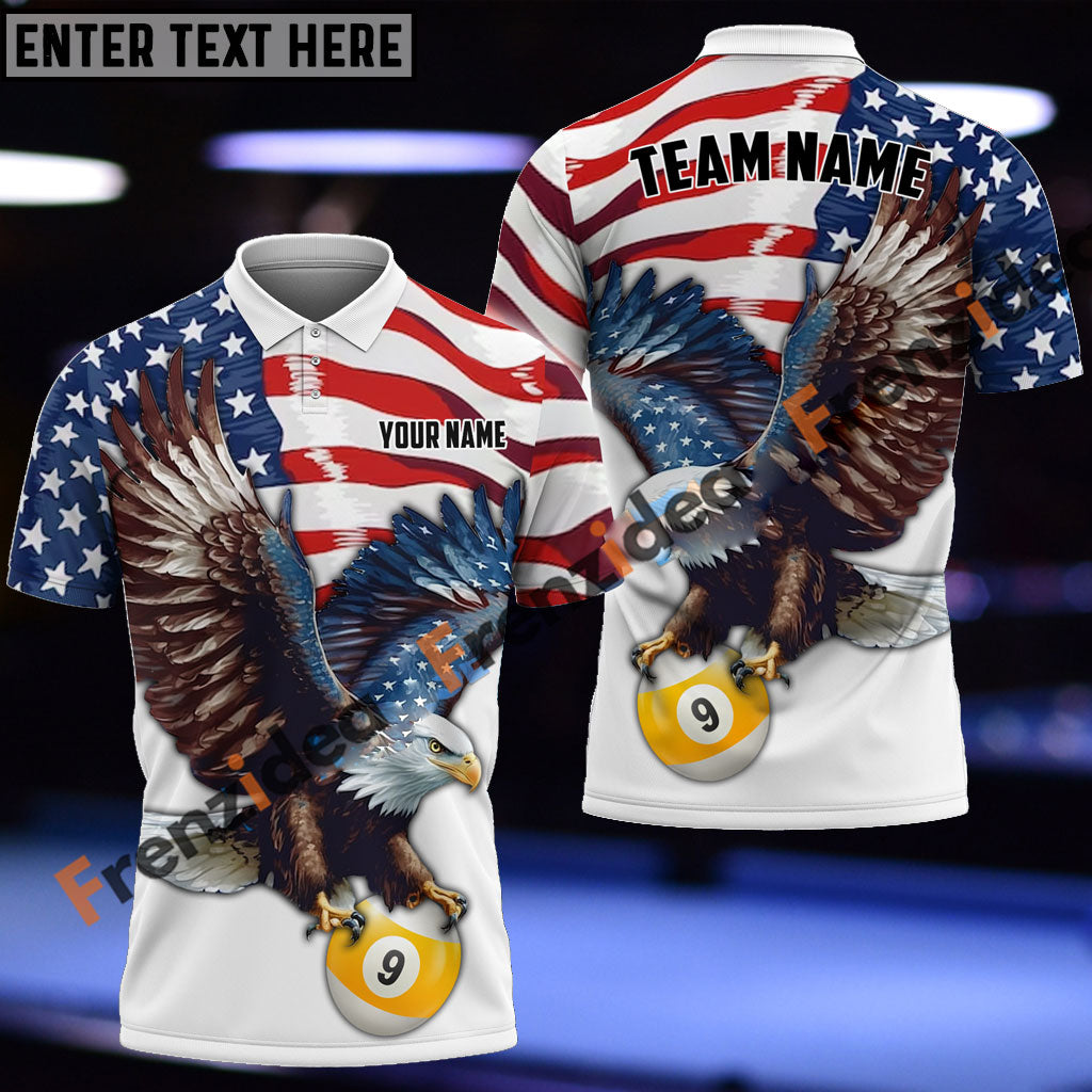 Frenzidea Billiards 9 Ball Eagle US Flag Retro Personalized Name, Team Name Unisex Shirt