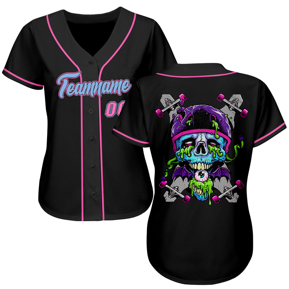 Frenzidea Custom Black Light Skull Fashion Baseball Jersey