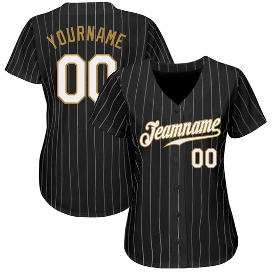 Frenzidea Custom Black White Pinstripe White-Old Gold Authentic Baseball Jersey