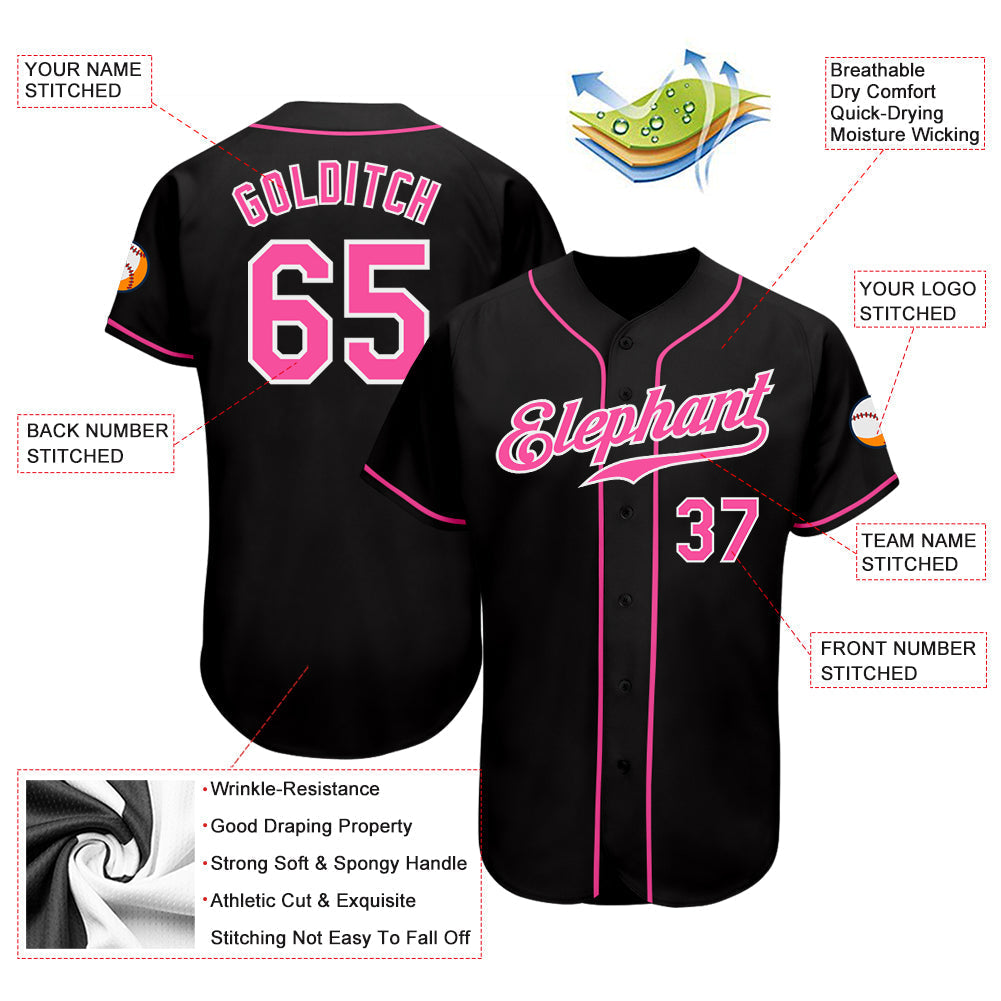 Frenzidea Custom Black Pink-White Authentic Baseball Jersey