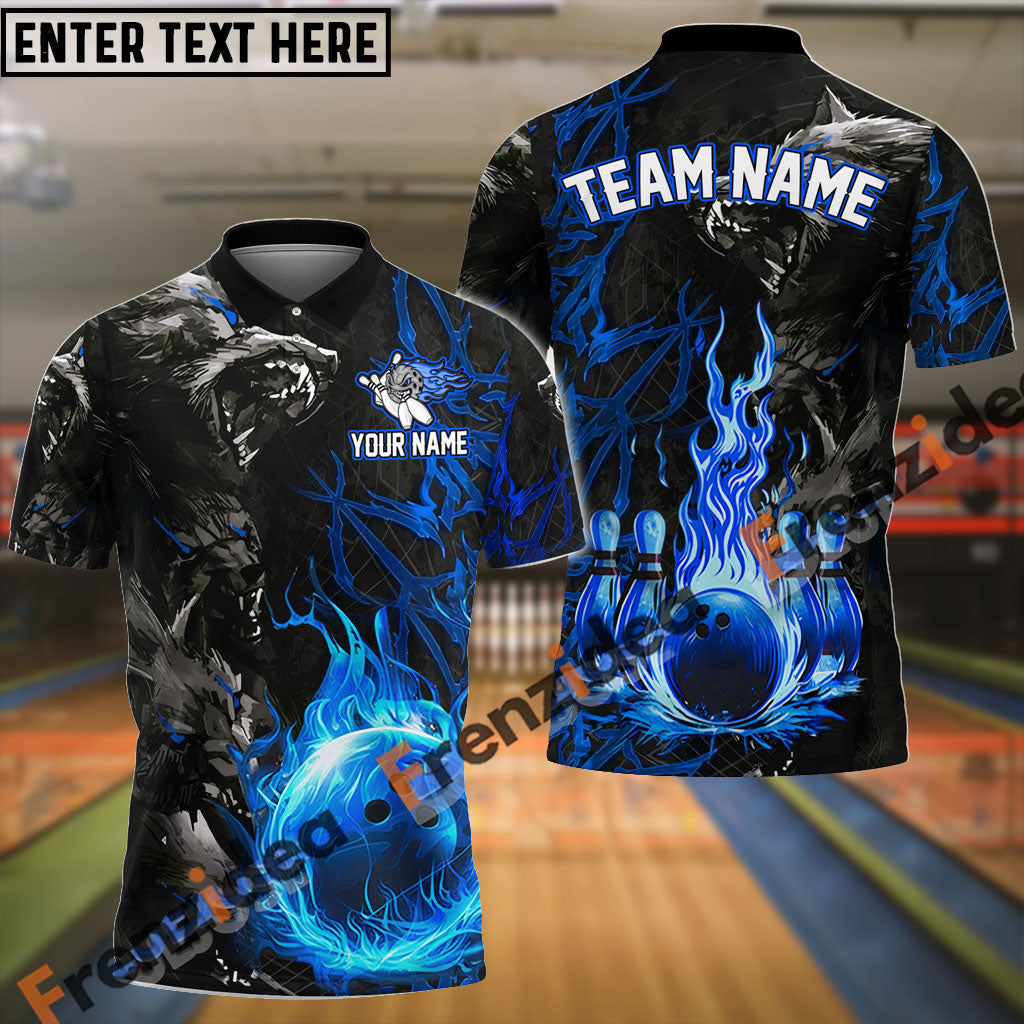 Frenzideas Bowling And Pins Flame Wolf Multicolor Customized Name 3D Shirt ( 4 Colors )