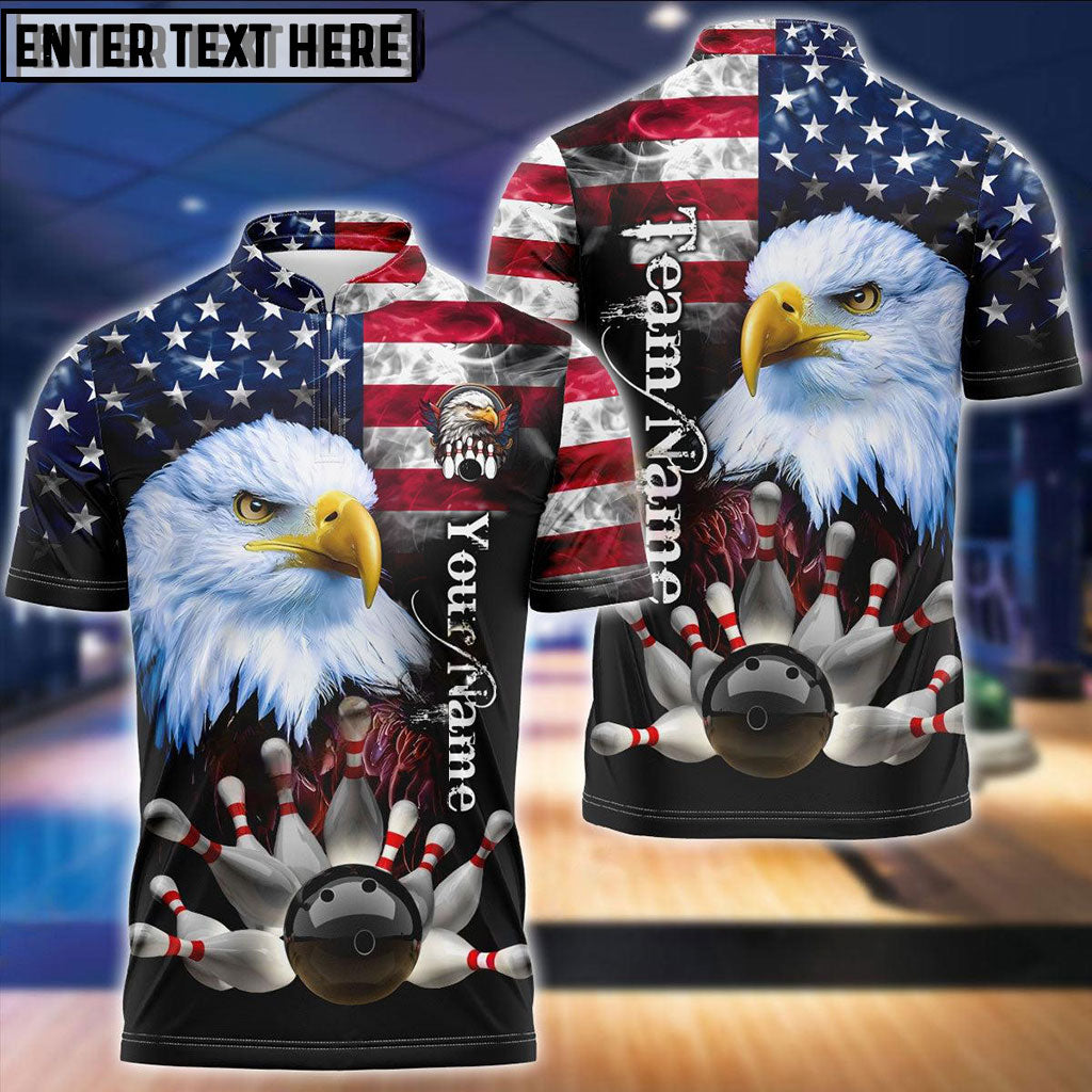 frenzideas Bowling American Eagle Customized Name, Team Name 3D Shirt