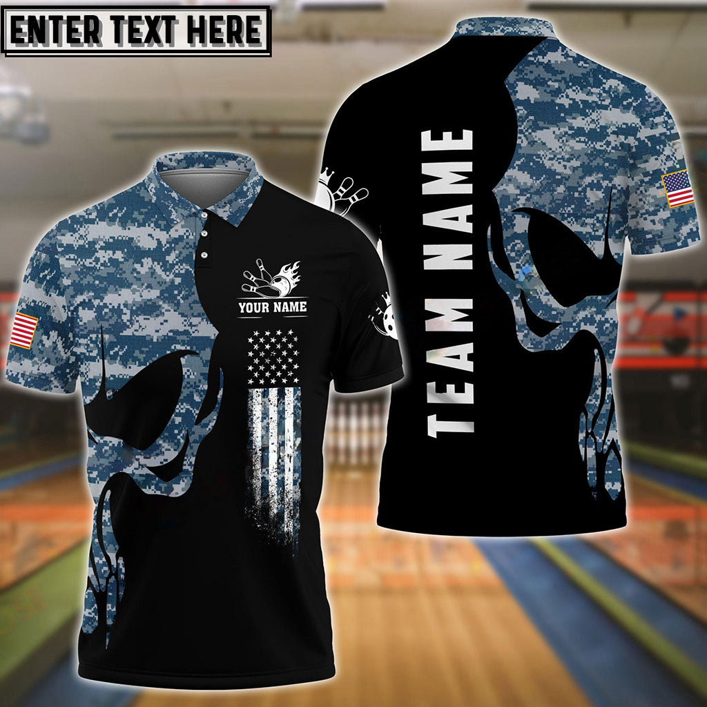 Frenzideas Bowling And Pins Skull Army Flag Custom Multicolor Customized Name 3D Shirt ( 4 Colors )