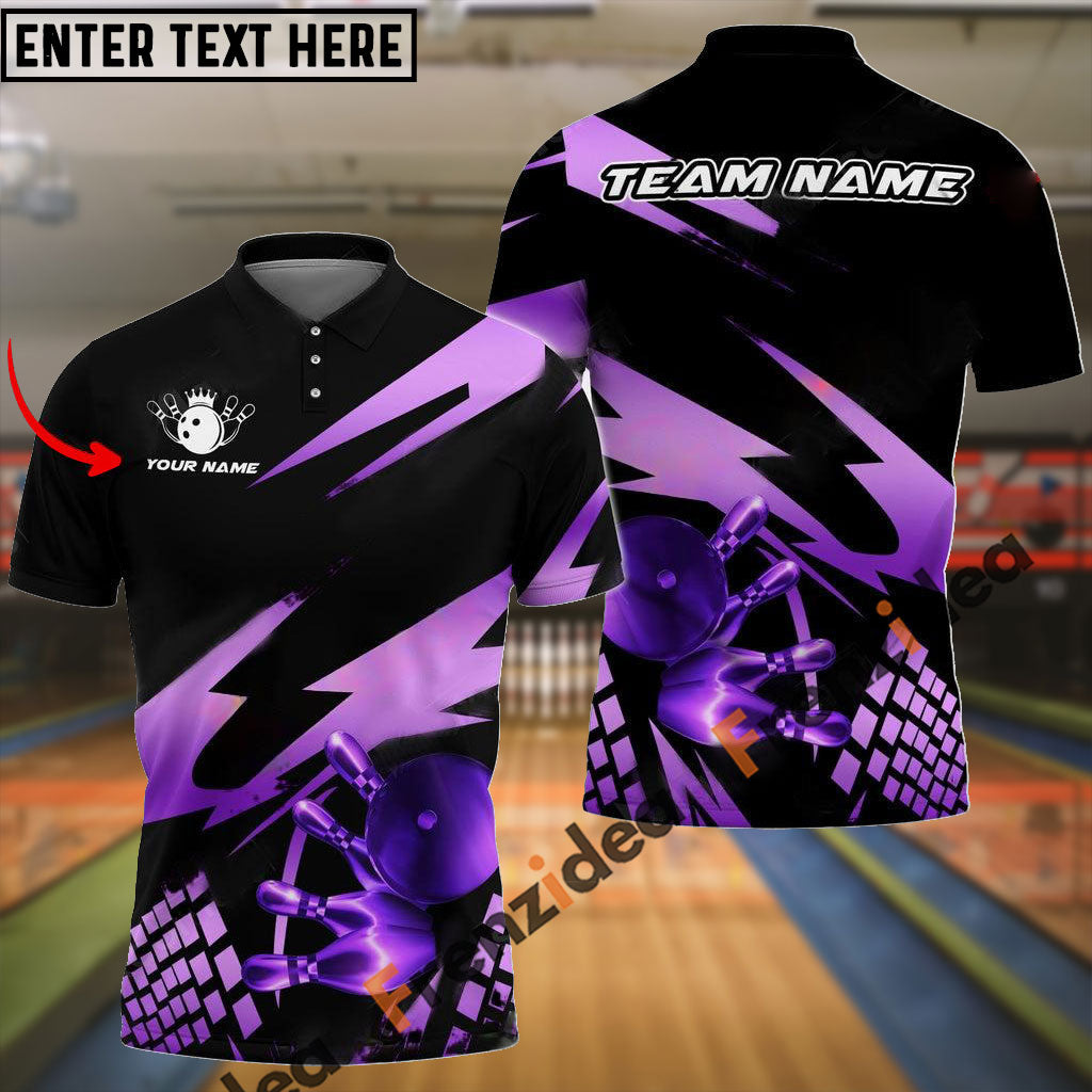 Frenzideas Bowling And Pins Gold Experience Customized Name 3D Shirt ( 5 Colors)