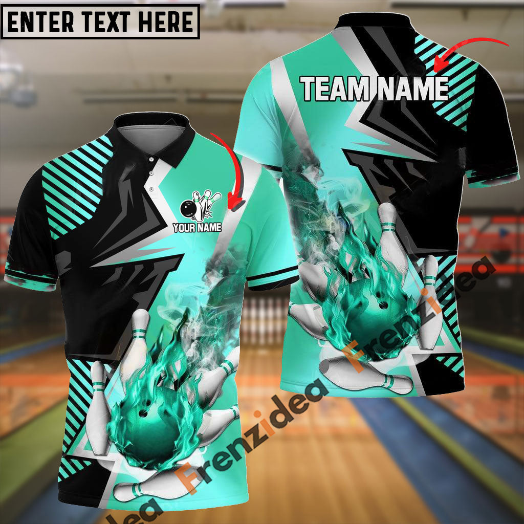 Frenzideas Bowling And Pins Blazing Strike Customized Name 3D Shirt ( 5 Colors)