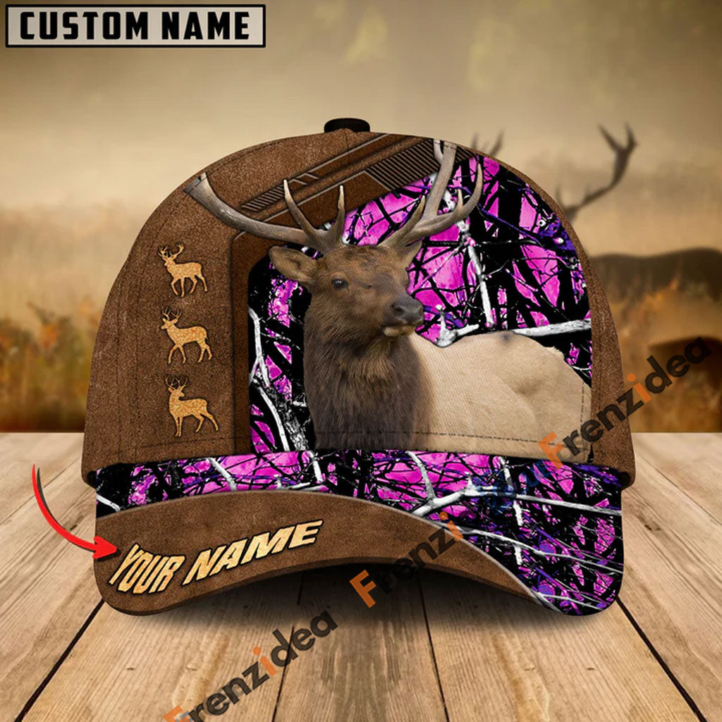 Frenzidea Elk Hunting Premium Brown Pattern Personalized Name Cap