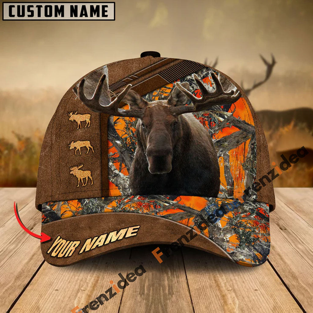 Frenzidea Moose Hunting Premium Brown Pattern Personalized Name Cap