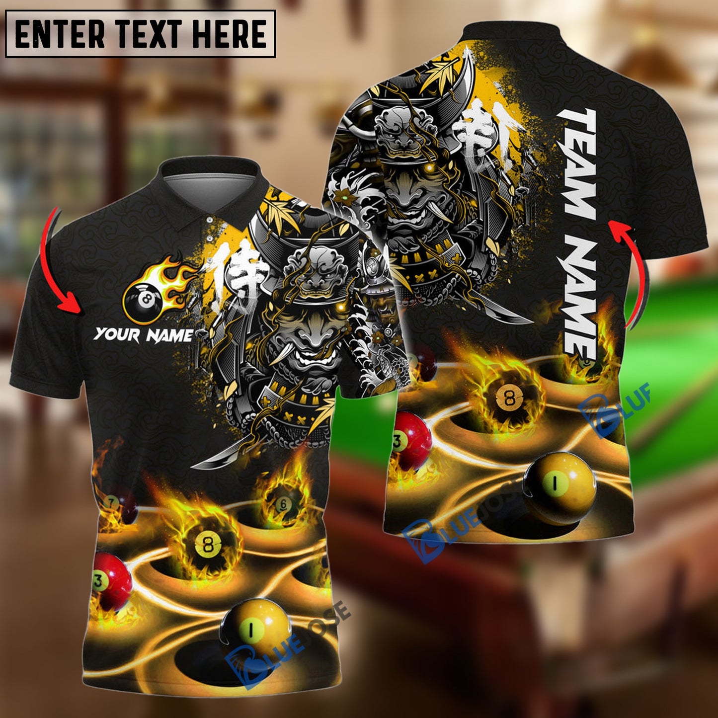 Frenzidea Billiards Flame Samurai Personalized Name, Team Name Unisex Shirt ( 6 Colors )
