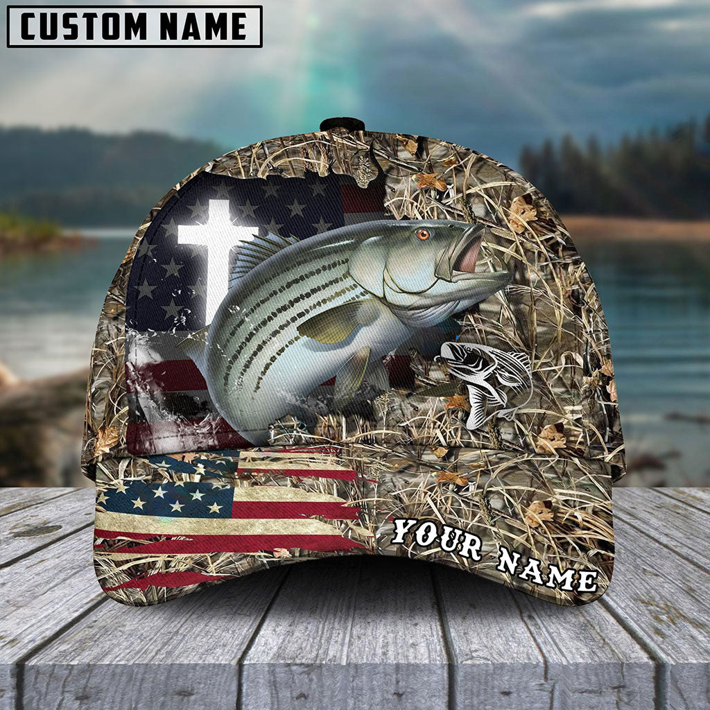 Frenzidea Personalized Striped Bass Cross Camo Fishing Classic Cap