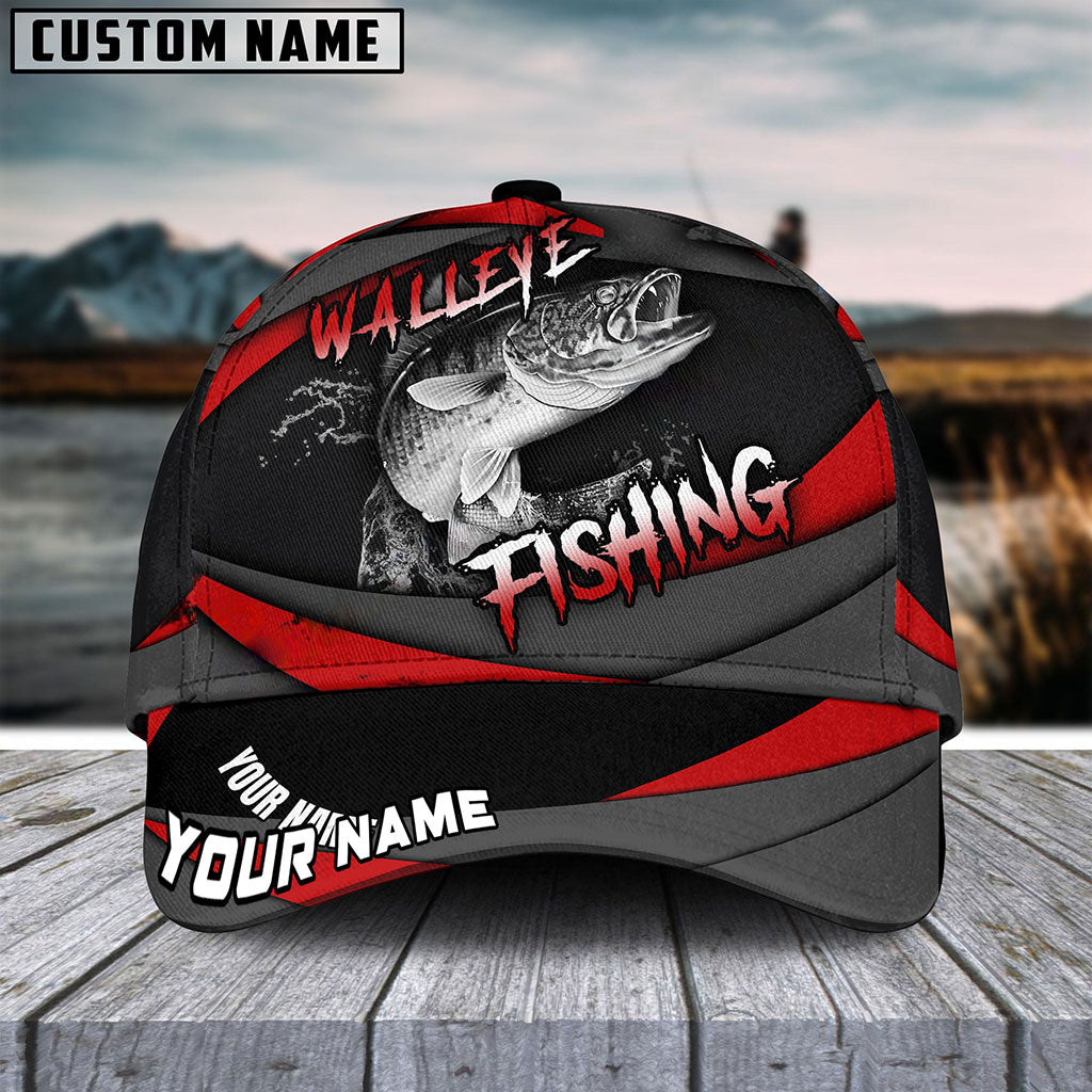 Frenzidea Personalized Walleye Fishing Red Gray Spinning Pattern Classic Cap