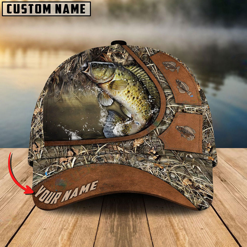 Frenzidea Personalized Crappie Fishing Nature Leather Pattern Classic Cap