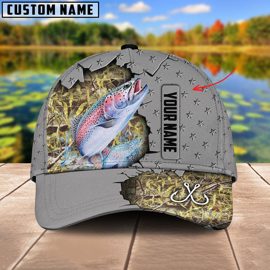 Frenzidea Custom Name Trout Fishing Grey 3D Cap