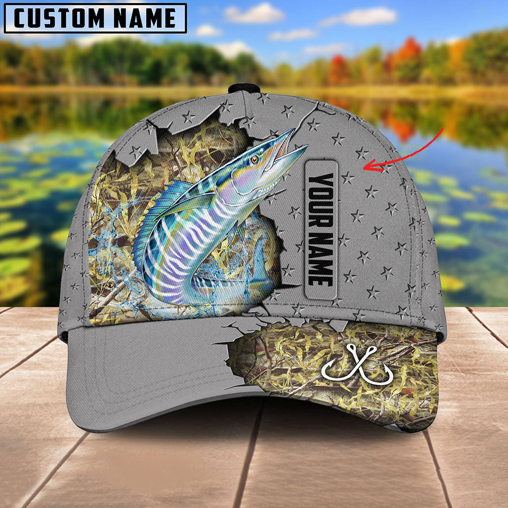Frenzidea Custom Name Wahoo Fishing Grey 3D Cap