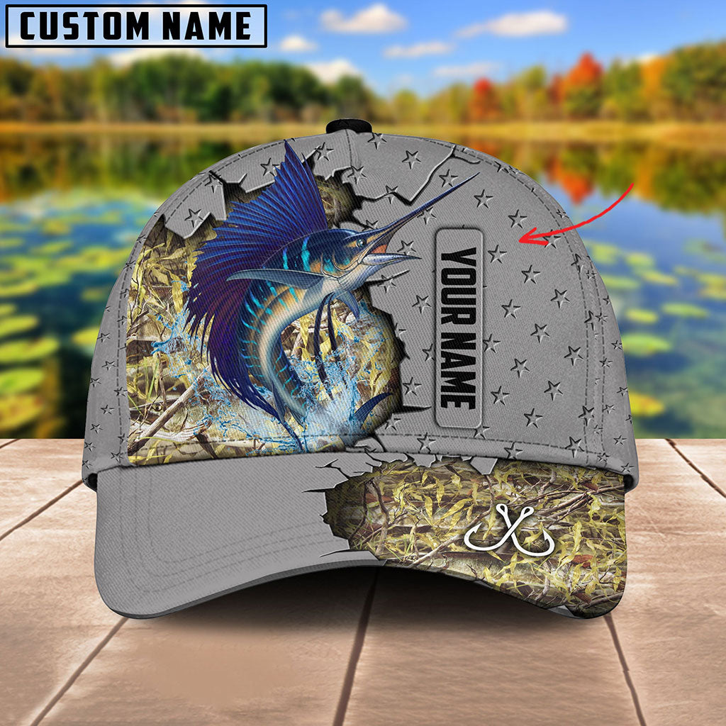 Frenzidea Custom Name Sailfish Fishing Grey 3D Cap