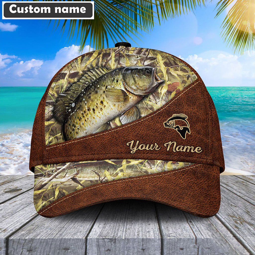 Frenzidea Personalized Crappie Fishing Leather Pattern Cap
