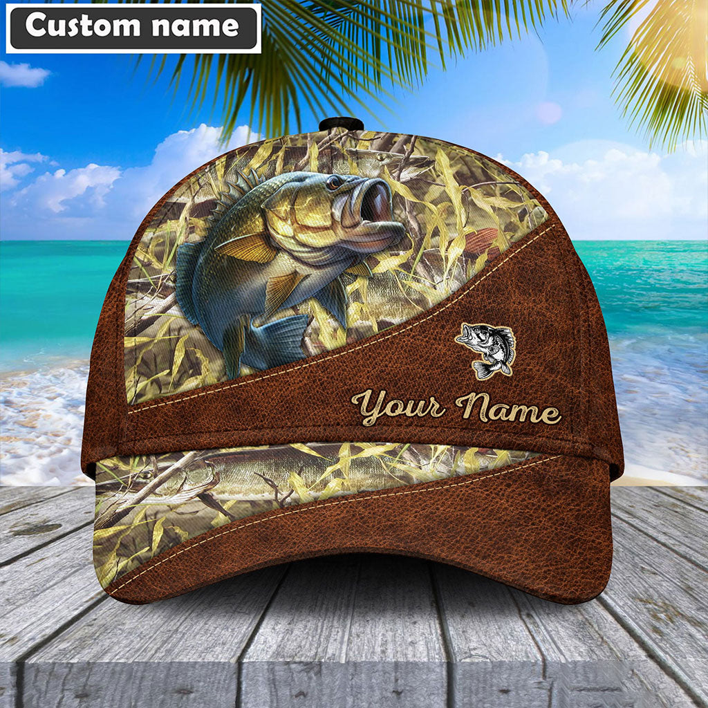 Frenzidea Personalized Bass Fishing Leather Pattern Cap