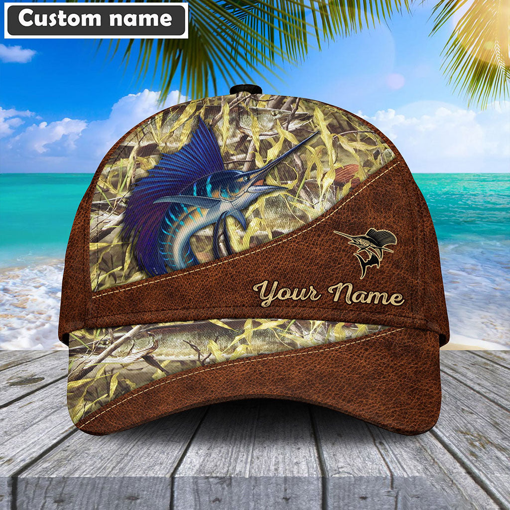 Frenzidea Personalized Sailfish Fishing Leather Pattern Cap