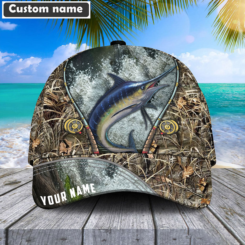 Frenzidea Custom Name Blue Marlin Fishing Rod Cap