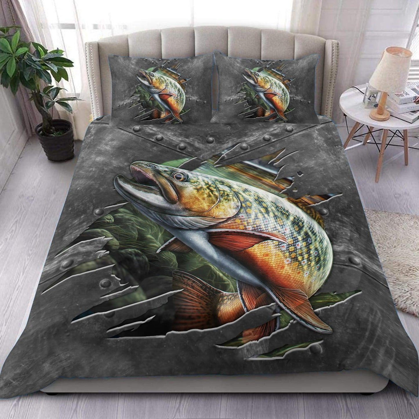 Frenzidea Trout Fishing Metal Pattern Bedding Set