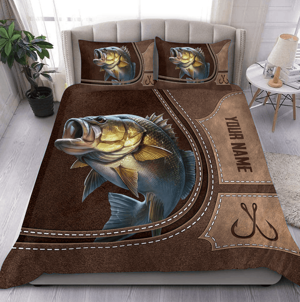 Frenzidea Bass Fishing Brown Leather Pattern Personalized Bedding Set