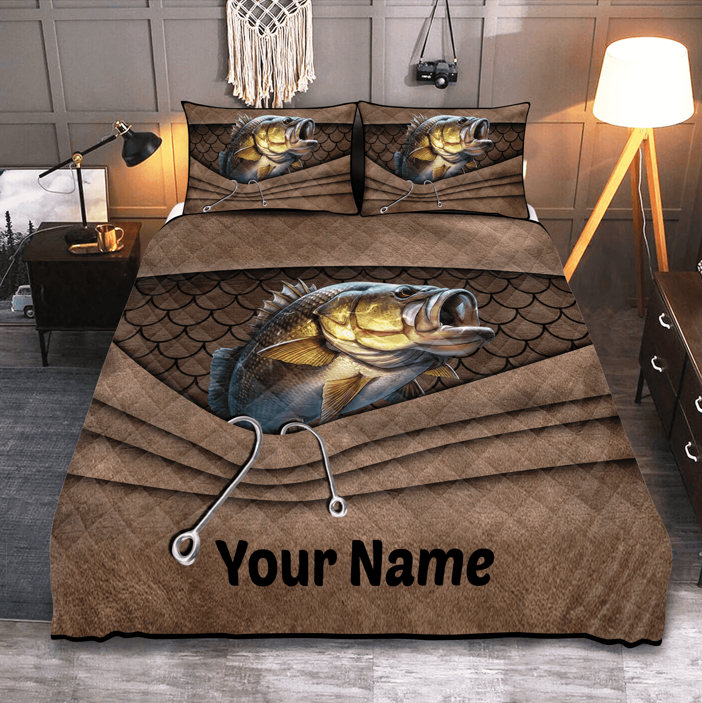 Frenzidea Fishing Pleated Personalized Bedding Set