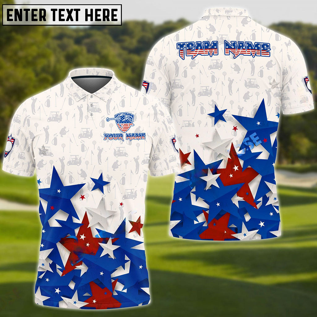 Frenzidea Premium Golf Ameican Flag Stars Customized Name, Team Name 3D Shirts