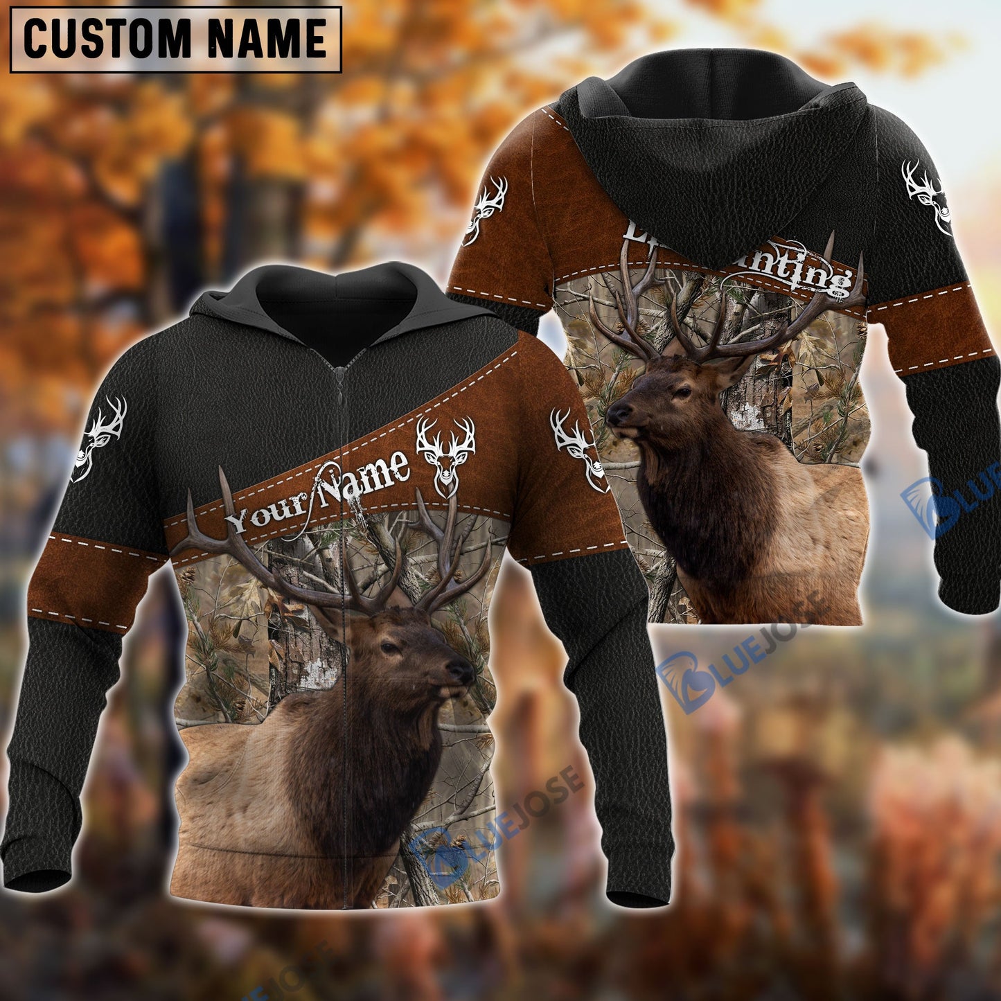 Frenzidea Customized Name Elk Hunting Brown Leather Pattern 3D Shirts